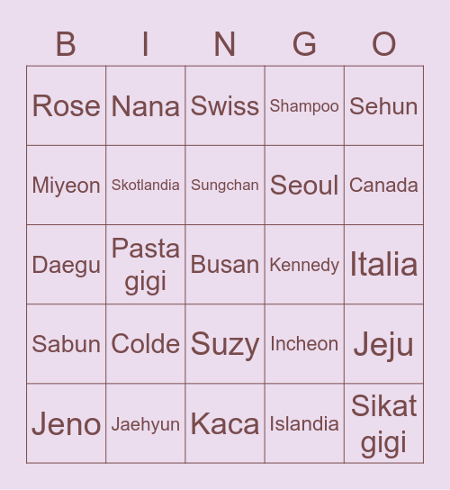 SZ Bingo Card