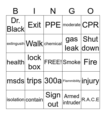 Safety Bingo Card