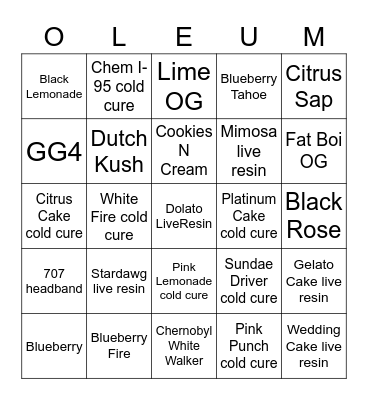 Oleum Bingo Card