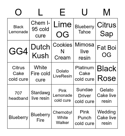 Oleum Bingo Card