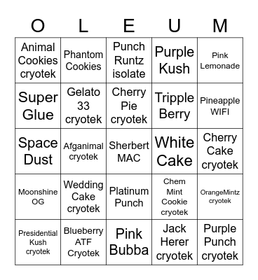 Oleum Bingo Card