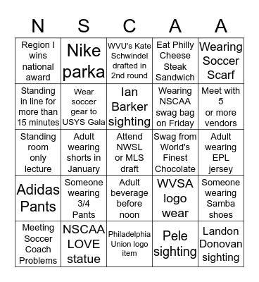 NSCAA  - US Youth Soccer Workshop BINGO Card