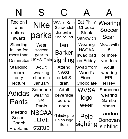 NSCAA  - US Youth Soccer Workshop BINGO Card