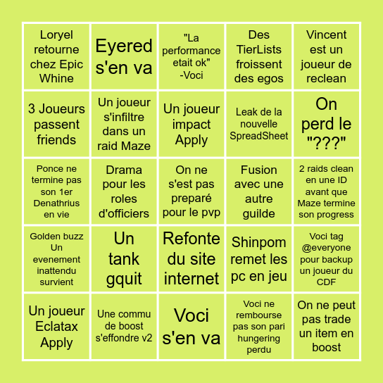 Entre Deux Progress Bingo Card