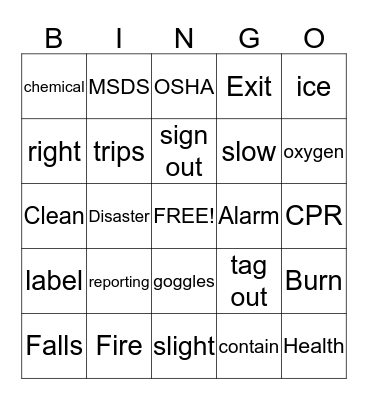 Safety Bingo Card