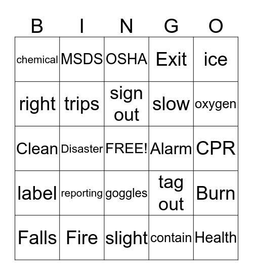 Safety Bingo Card