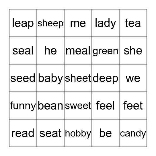 LONG  E    4 IN A ROW Bingo Card