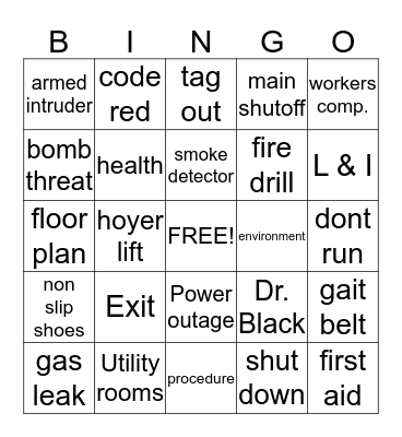 Safety Bingo Card