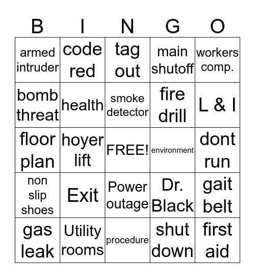 Safety Bingo Card