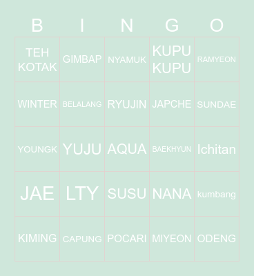 TAEYONG Bingo Card