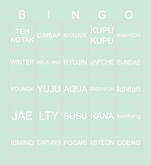 TAEYONG Bingo Card