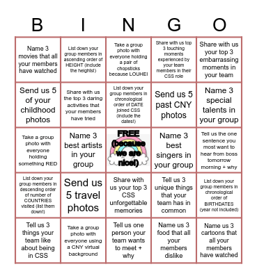 CSS CNY 2021 Bingo Card