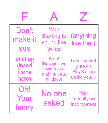 First Annual Falero Bingo Card