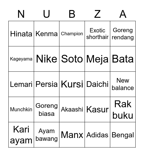 diachronical Bingo Card