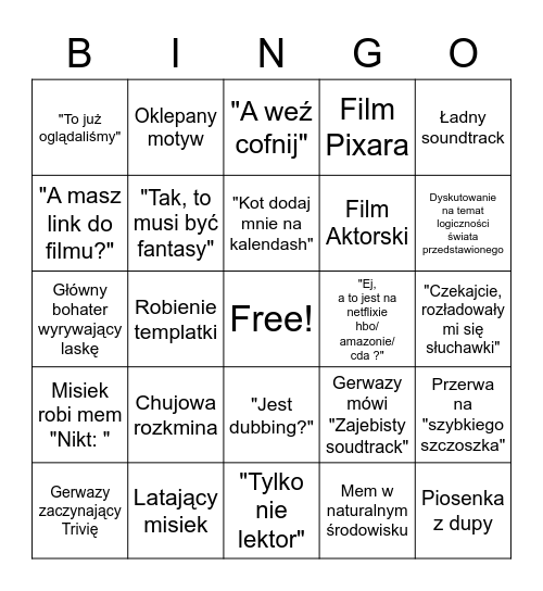 Filmowe Bingo Jezzawki Bingo Card