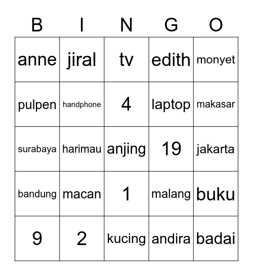 Untitled Bingo Card
