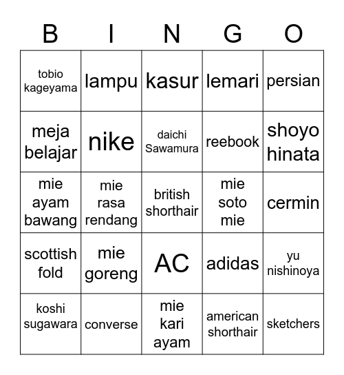 KESHYA'S BINGO Card