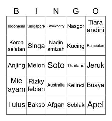 Shavera Bingo Card