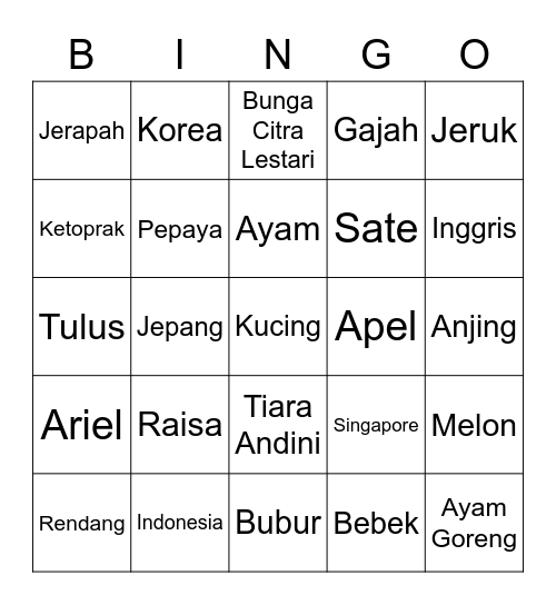 BINGO @cyeyena Bingo Card