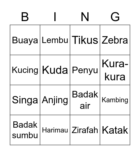 Haiwan Bingo Card