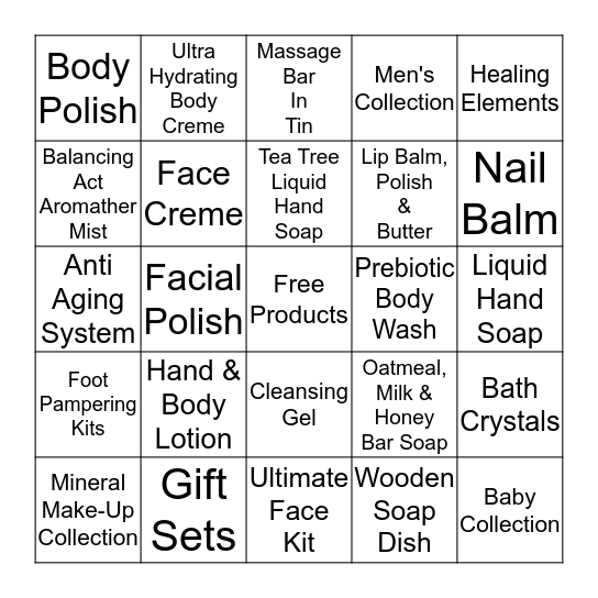 Lemongrass Spa Party Bingo Card