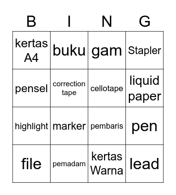 Alat Tulis Kuu Bingo Card