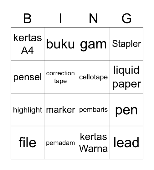 Alat Tulis Kuu Bingo Card