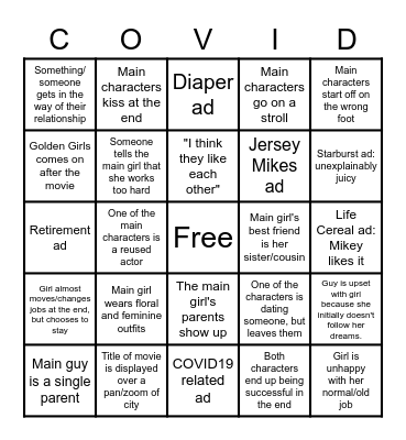 Hallmark Movie COVID Bingo Card
