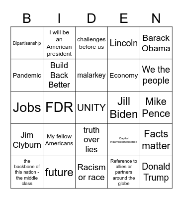 Inauguration Bingo Card