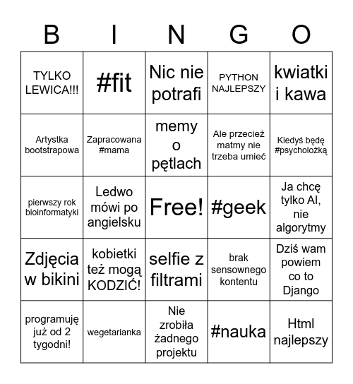 programistka na insta💕 Bingo Card