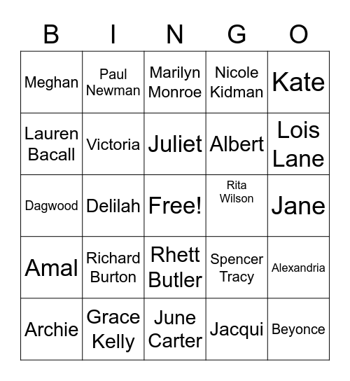 Famous Couples Bingo Card