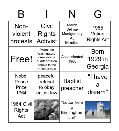 Martin Luther King, Jr Bingo Card