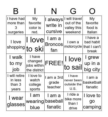 Find a Friend  Bingo Card