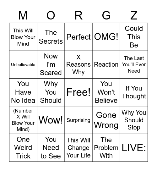 Clickbait Bingo Card