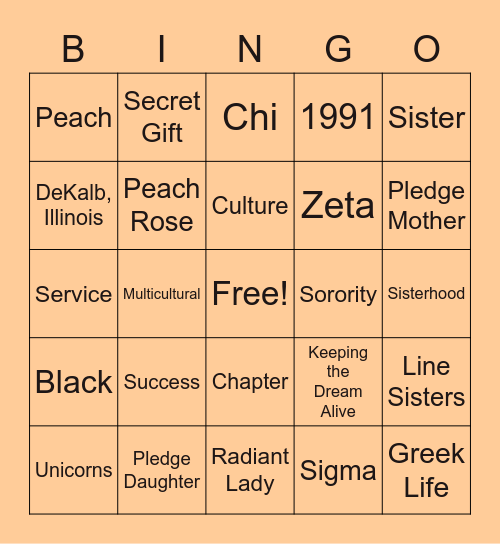 Peachy Bingo Card