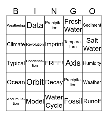 Set 4 Bingo Card