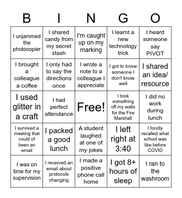 STAFF BINGO Card
