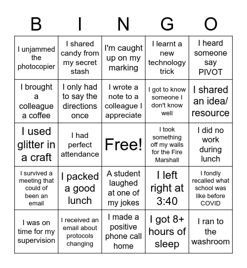 STAFF BINGO Card