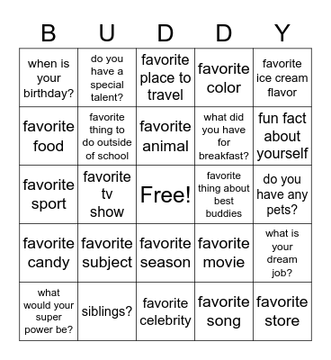 Get to know our Buddy Group Bingo Card