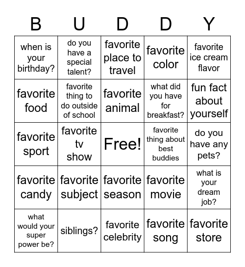 Get to know our Buddy Group Bingo Card