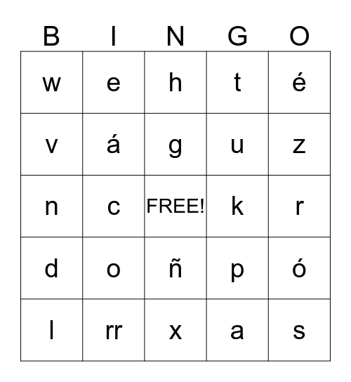 Alphabet Bingo Card