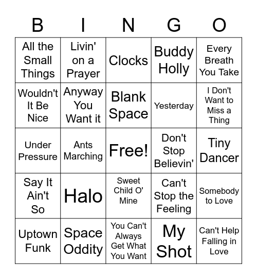 Baby Rockabye Songs Bingo Card