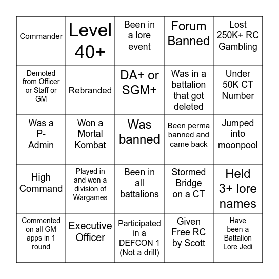 Updated CWRP Bingo Card
