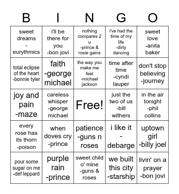 80s Bingo -JP Bingo Card