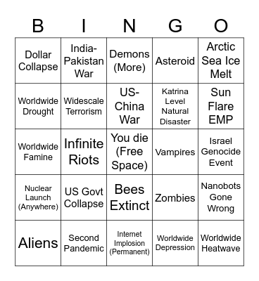 SHTF Bingo Card