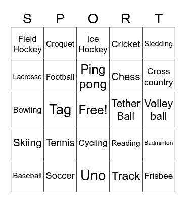 Sports and Leisure Bingo Card