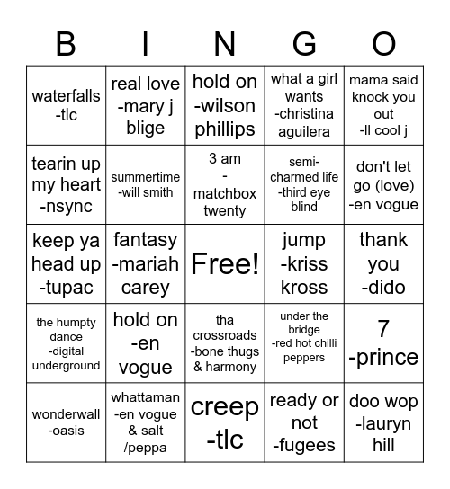 90s Bingo -JP Bingo Card