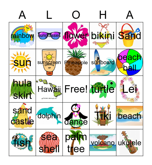 Hawaiian Bingo Card