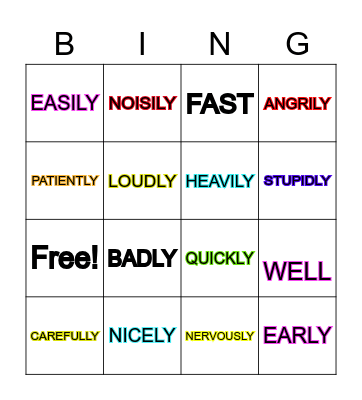 ADVERBS OF MANNER Bingo Card