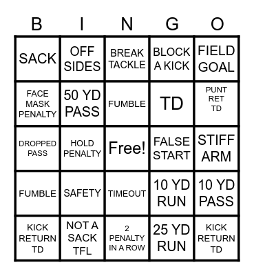 FOOTBALL Bingo Card